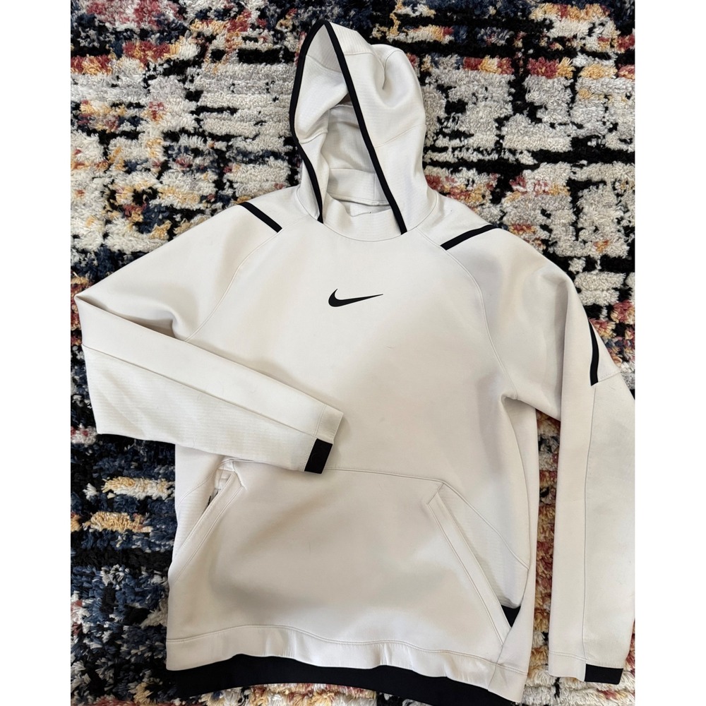 Nike Pro Dri-FIT Mens Small Hoodie Sail White Black Training Pullover DD1707-133